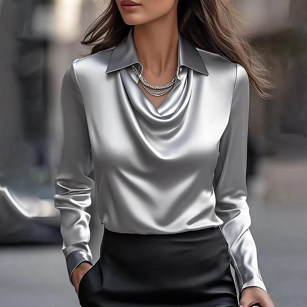 Elsa™ | Glansig blus med plisserad krage – Chic & Tidlös