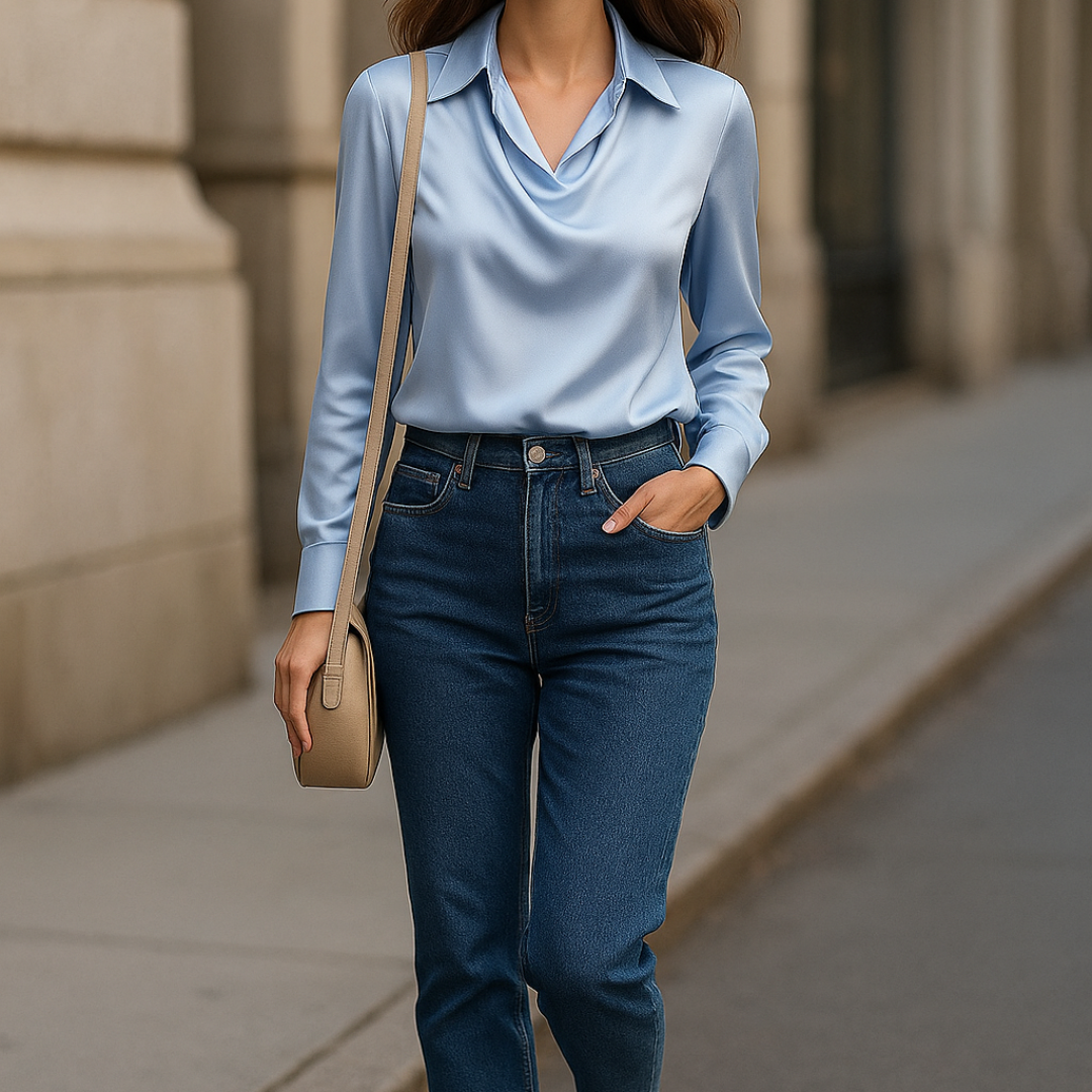 Elsa™ | Glansig blus med plisserad krage – Chic & Tidlös